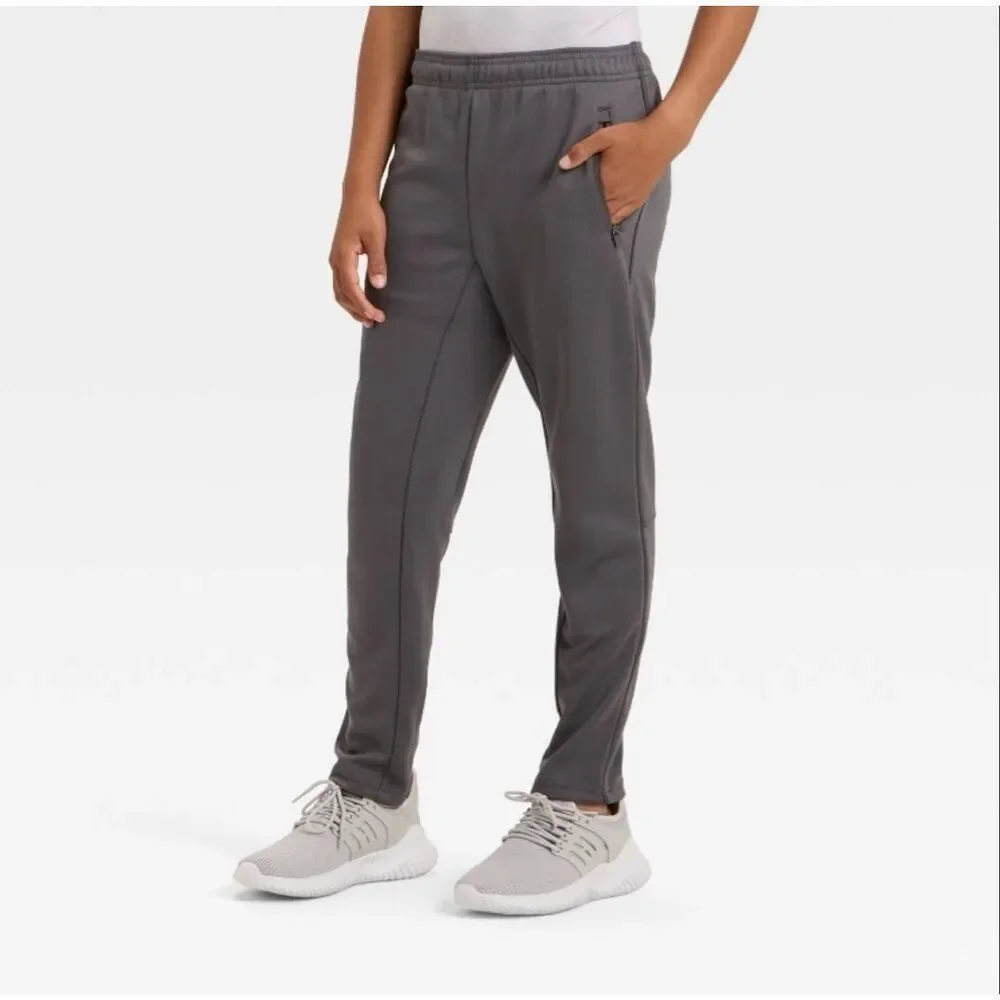 Boys Performance Jogger Pants Gray Zip Pocket Athletic 4/5 All In Motion NWT